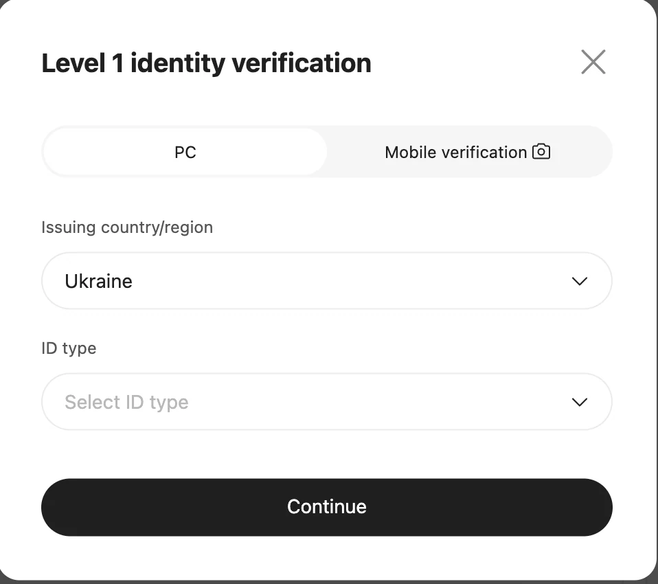 Bitget · Identity verification screen