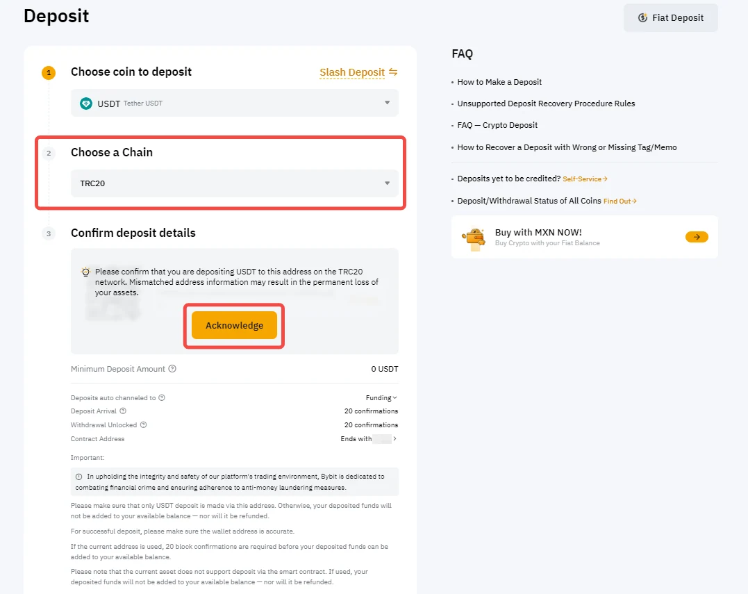 Bybit · Select the deposit chain